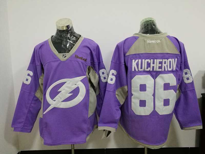 Tampa Bay Lightning #86 Nikita Kucherov Purple Hockey Fights Cancer Night Reebok Stitched Jersey